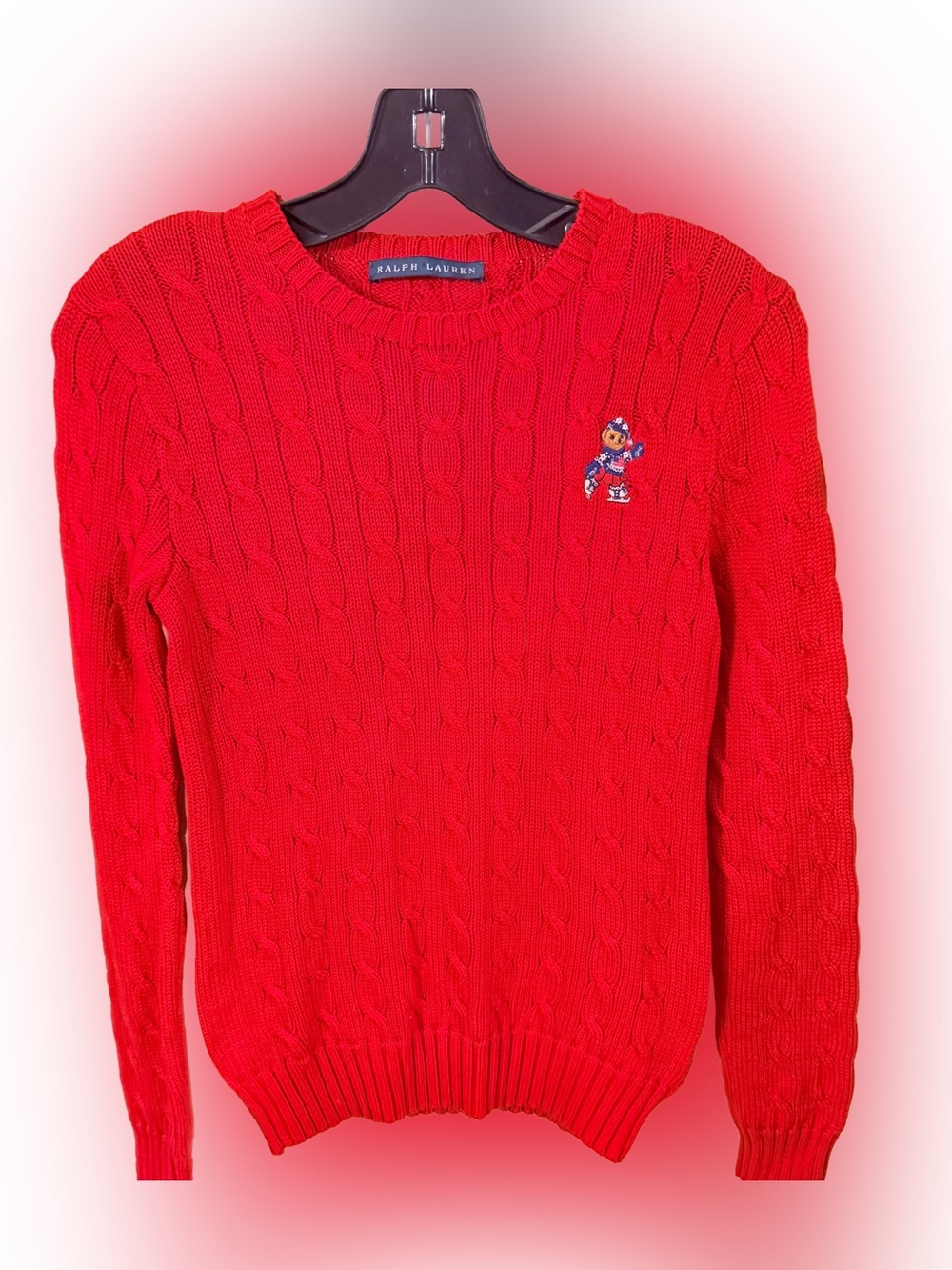Ralph Lauren Women’s Teddy Bear Cable Knit Sweater Red Sz S NWOT